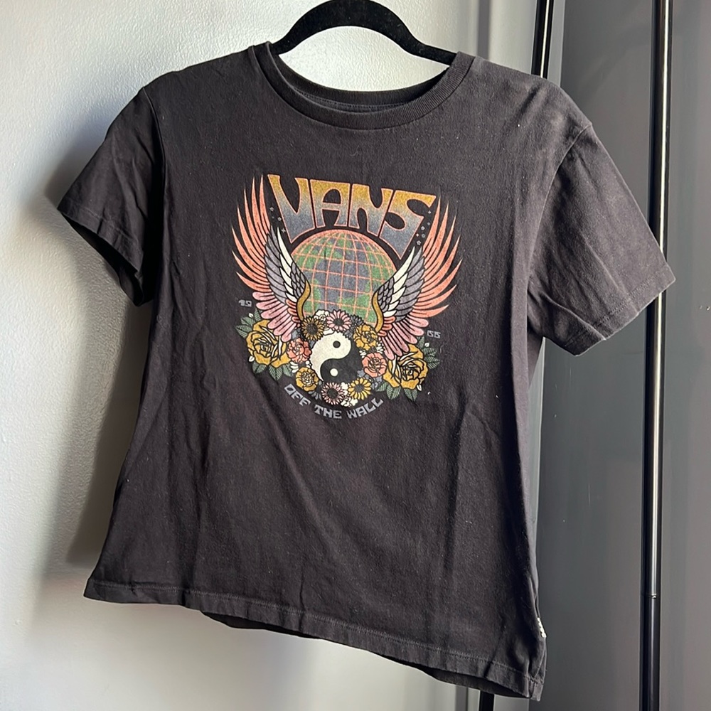 Vans Black Yin Yang Winged Graphic Crew Neck Short Sleeve T-Shirt size xsmall